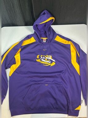 Nike LSU Tigers Purple Gold Therma-FIT Hoodie Pullover NCAA Football‎ Size XXL